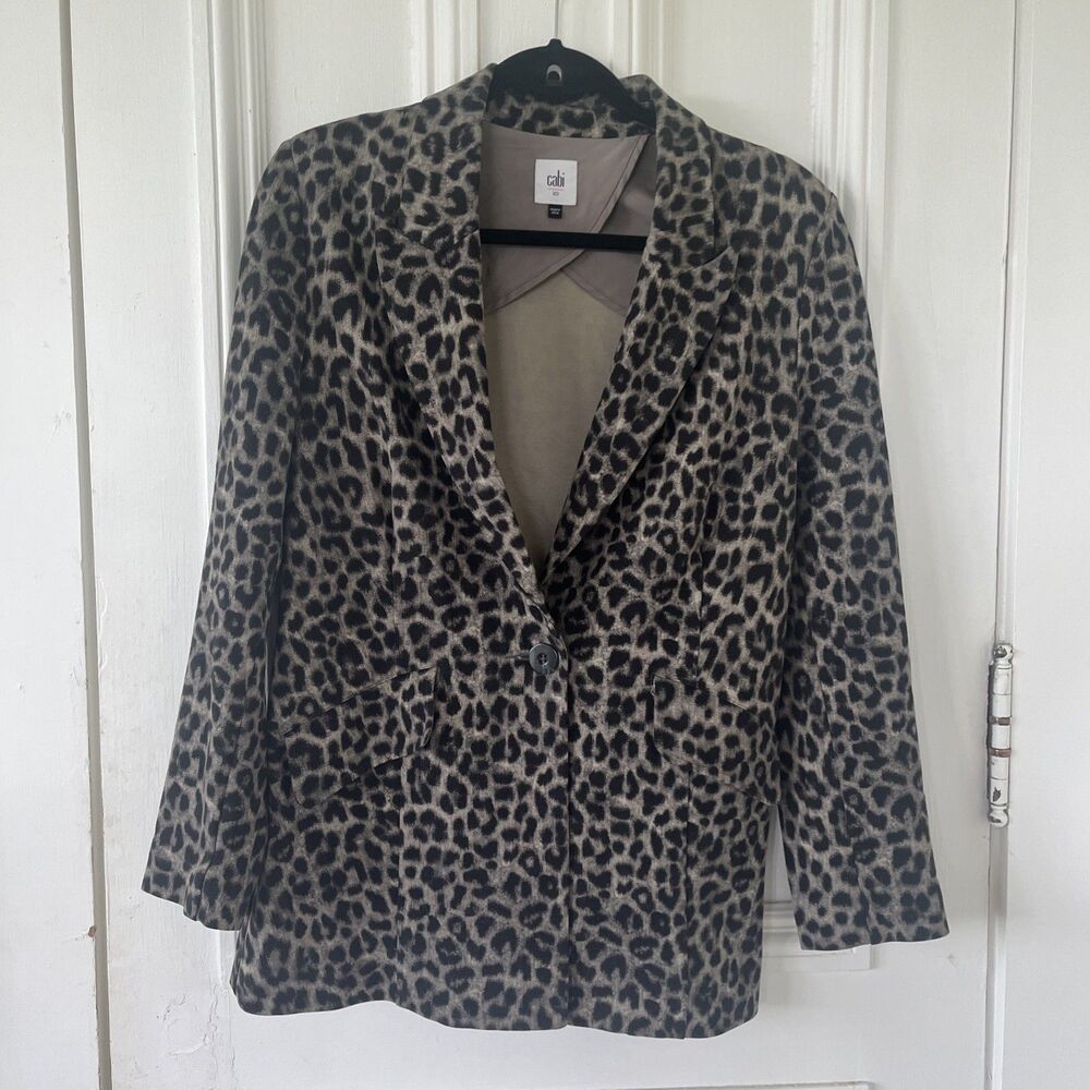 Cabi Women's Jungle Blazer Jacket Sz 10 Leopard Print Preppy Casual City Button